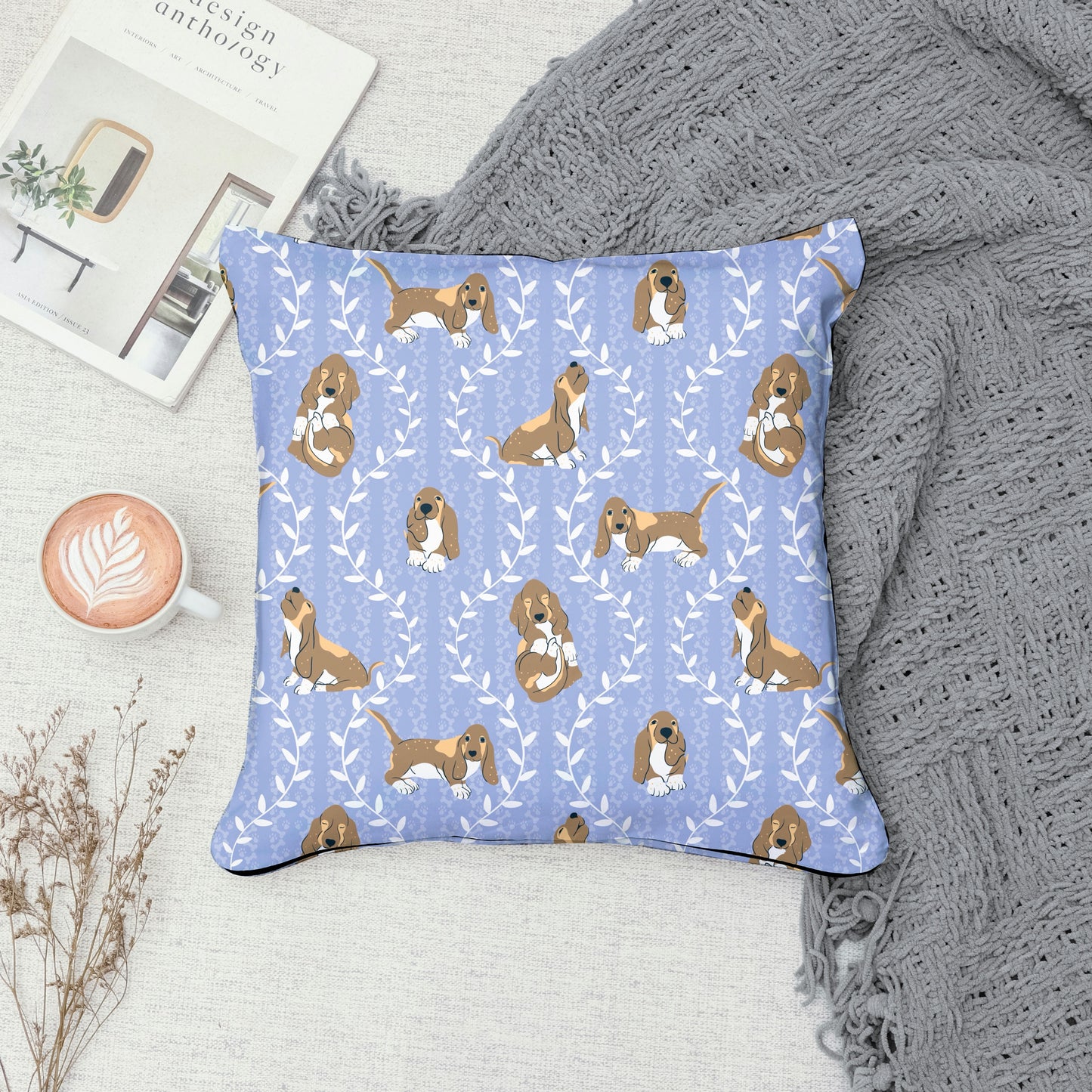 Basset Hound Seamless Pattern Bundle Purple | Florals, Botanicals & Dog Toys | 12x12” PNGs | Digital Download