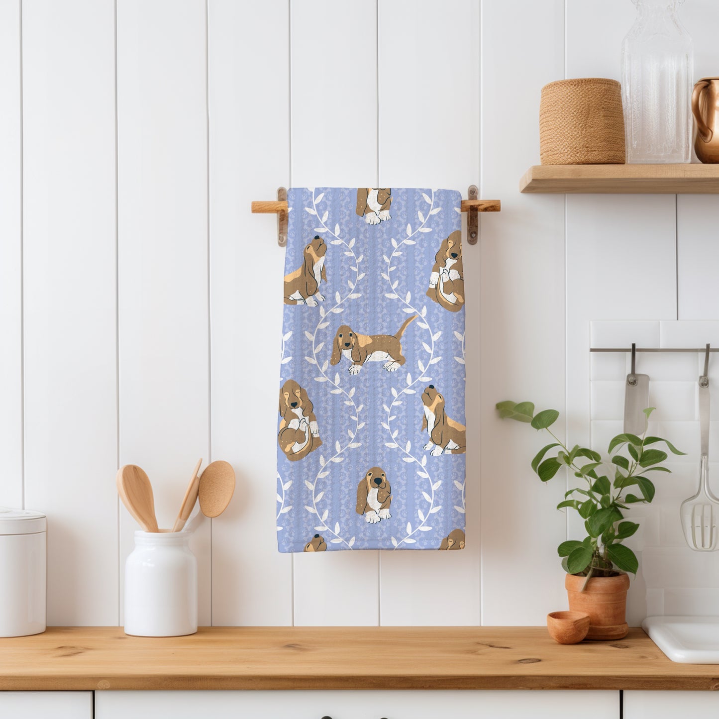 Basset Hound & Botanical Vines Seamless Pattern Purple | Cute Dog Pattern | 12x12” PNG Digital Download