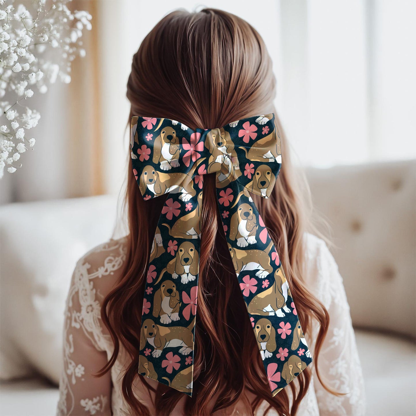 Basset Hound Floral Seamless Pattern Black | Cute Dog Pattern | 12x12” PNG Digital Download