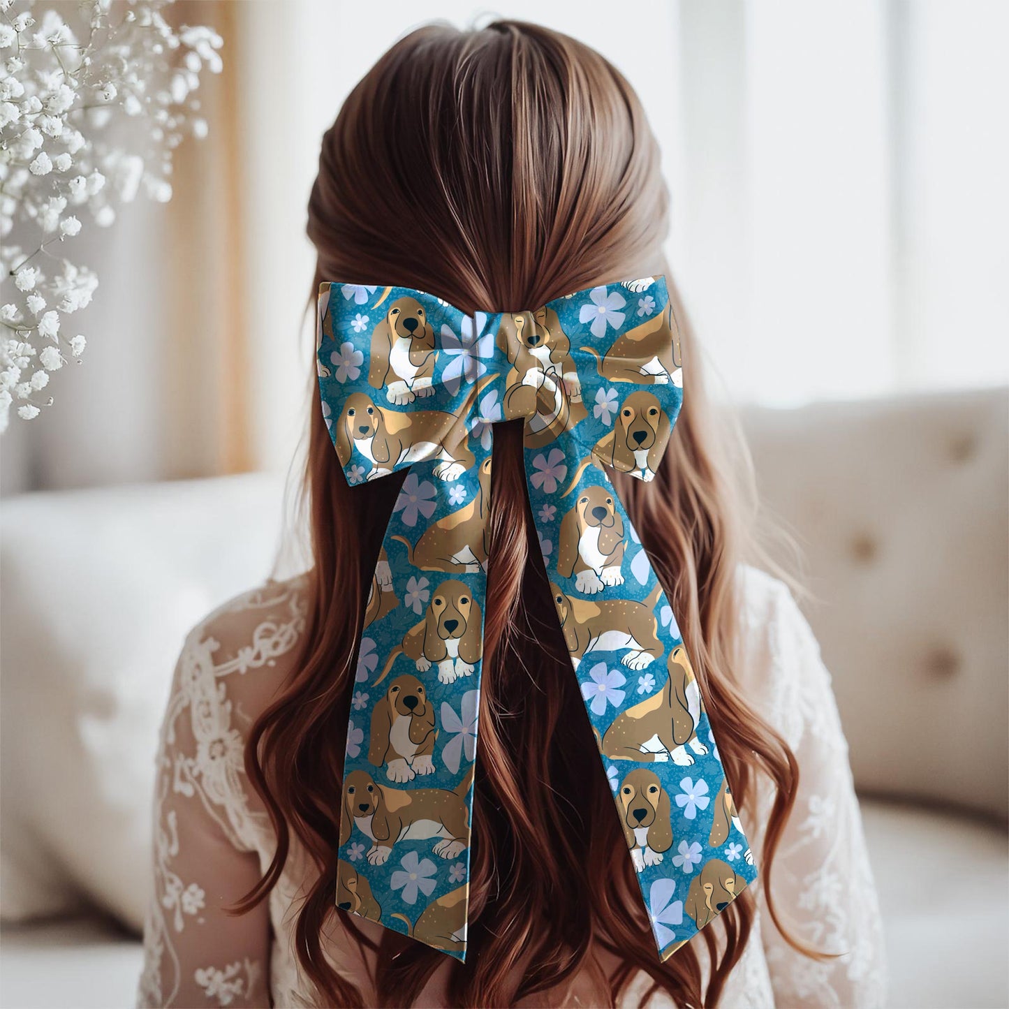 Basset Hound Floral Seamless Pattern Blue | Cute Dog Pattern | 12x12” PNG Digital Download