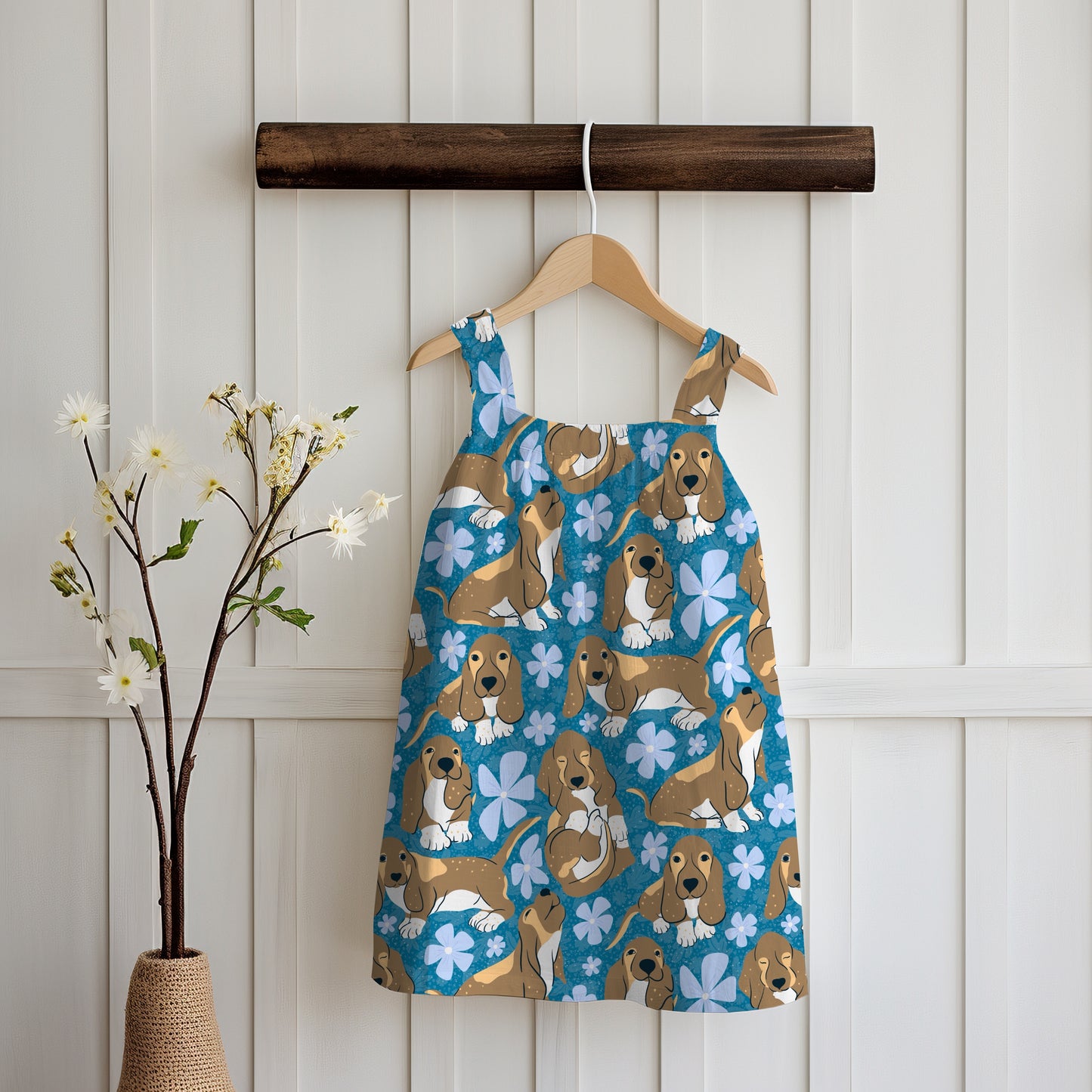 Basset Hound Floral Seamless Pattern Blue | Cute Dog Pattern | 12x12” PNG Digital Download