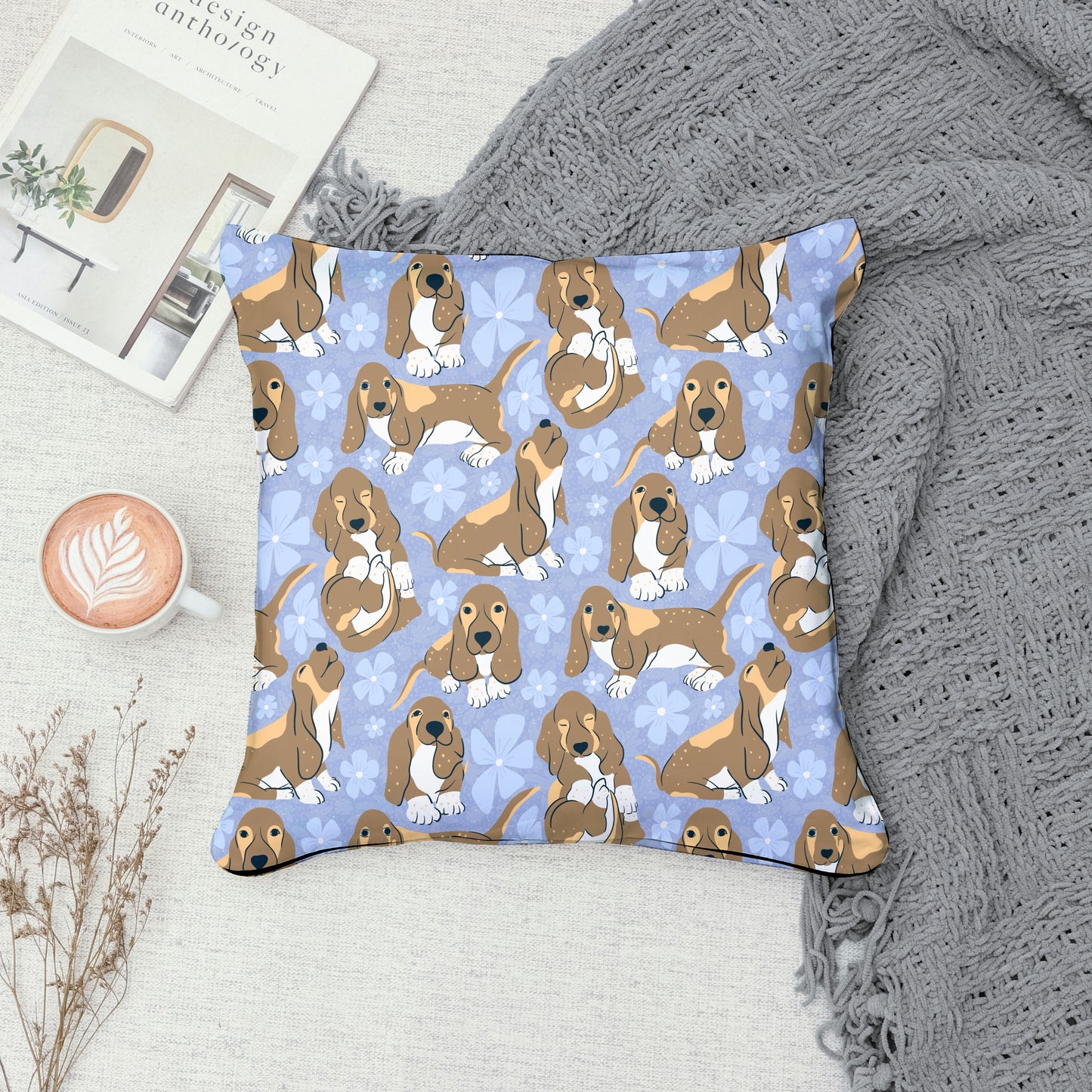 Basset Hound Floral Seamless Pattern Purple | Cute Dog Pattern | 12x12” PNG Digital Download