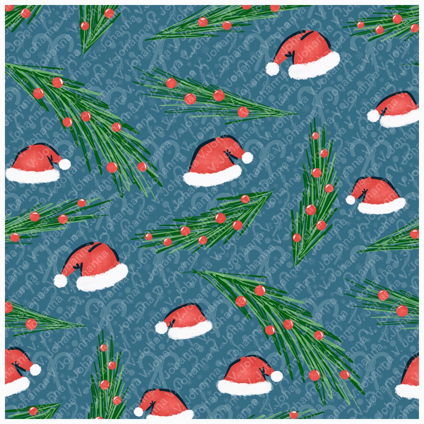 Christmas Basset Hound Seamless Pattern Bundle Blue | Ornaments, Lights, Gifts & Candy Canes | 12x12” PNGs | Digital Download