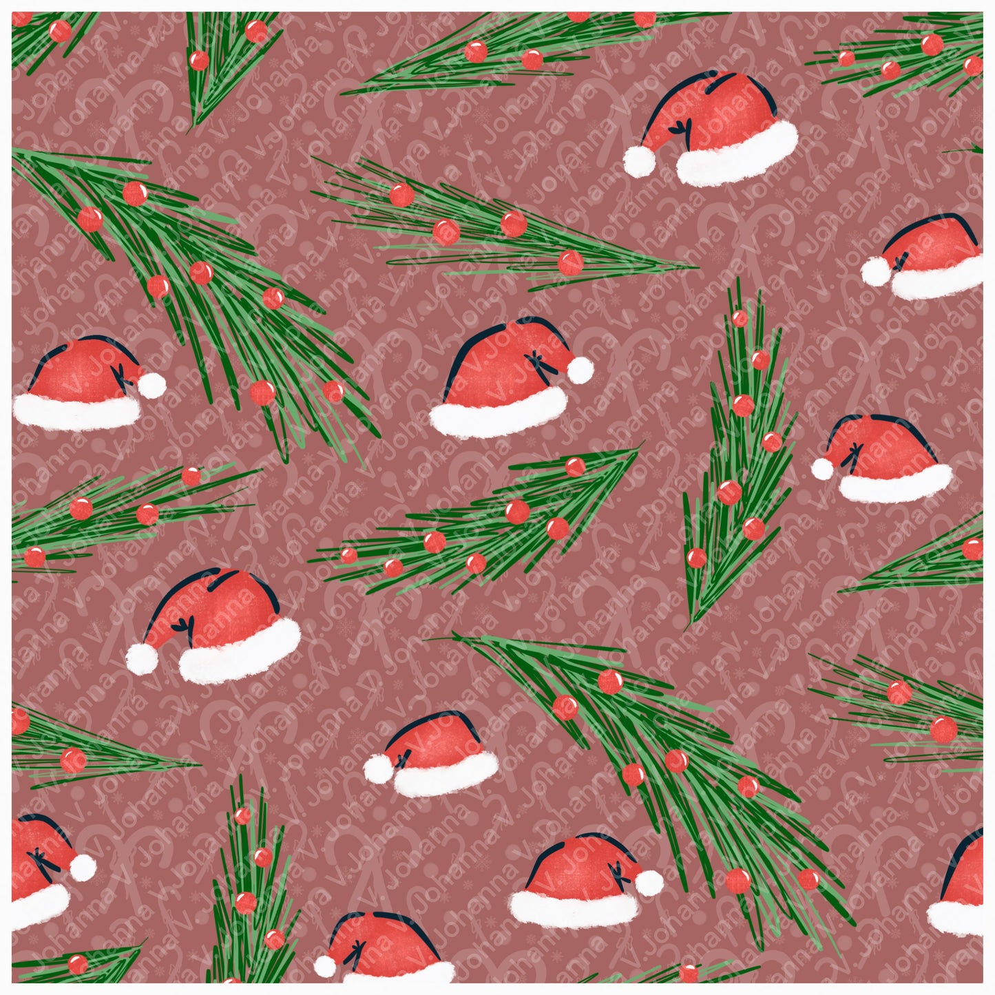 Christmas Basset Hound Seamless Pattern Bundle Mauve | Ornaments, Lights, Gifts & Candy Canes | 12x12” PNGs | Digital Download