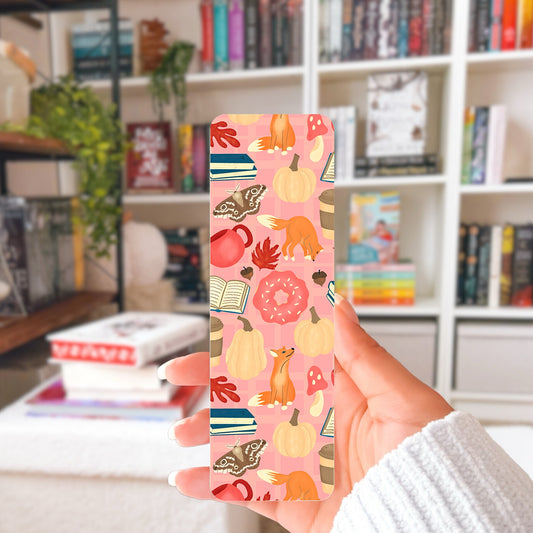 Festive Fall Printable Bookmark with Foxes, Coffee, Books, Donuts, Botanicals & Moths – Digital Download | 2 PDF Files, 2x7” at 300 DPI | Commercial Use