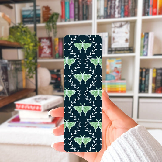 Whimsical Moth Printable Bookmark Dark– Dreamy Digital Download | 2 PDF Files, 2”x7” at 300 DPI | Commercial Use