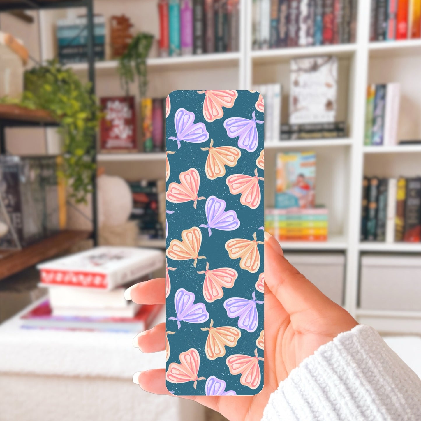 Whimsical Printable Moth Bookmark Blue – Digital Download | 2 PDF Files, 2” x 7” at 300 DPI | Commercial Use