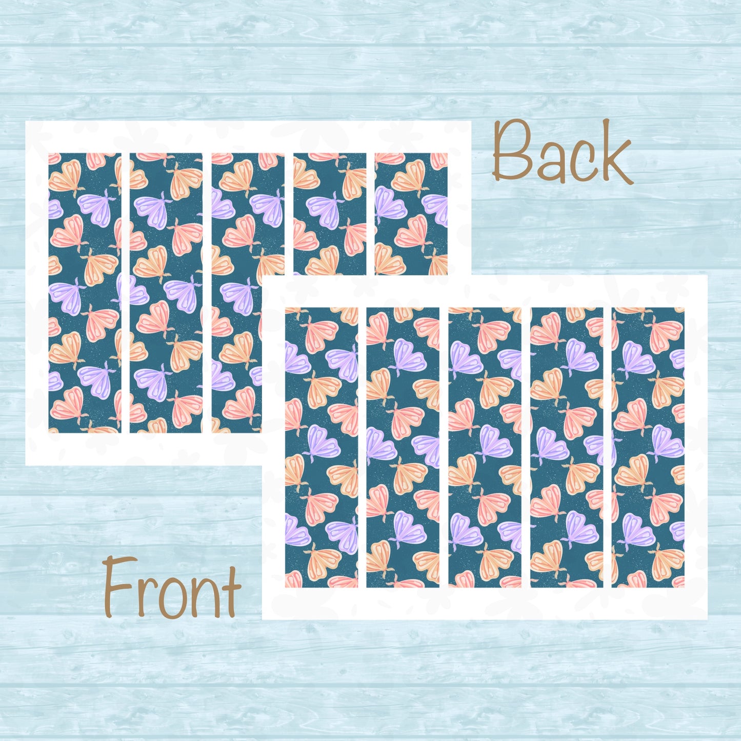 Whimsical Printable Moth Bookmark Blue – Digital Download | 2 PDF Files, 2” x 7” at 300 DPI | Commercial Use