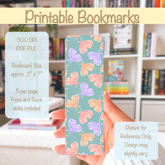 Whimsical Printable Moth Bookmark Green – Digital Download | 2 PDF Files, 2” x 7” at 300 DPI | Commercial Use