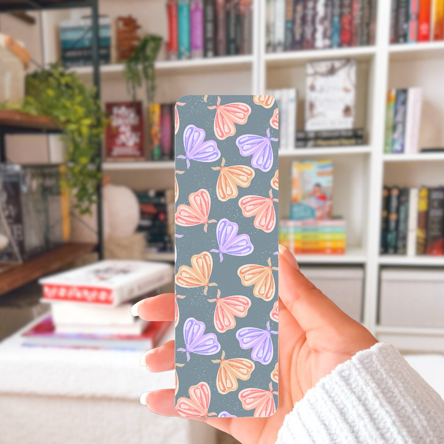 Whimsical Printable Moth Bookmark Grey – Digital Download | 2 PDF Files, 2” x 7” at 300 DPI | Commercial Use