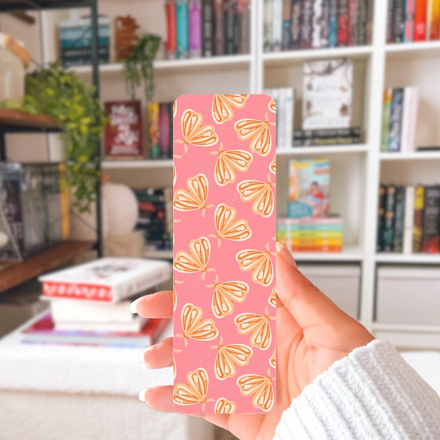Whimsical Printable Moth Bookmark Pink – Digital Download | 2 PDF Files, 2” x 7” at 300 DPI | Commercial Use