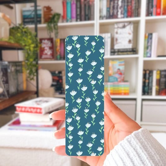 Whimsical Printable Flower Bookmark Blue – Digital Download | 2 PDF Files, 2x7” at 300 DPI | Commercial Use