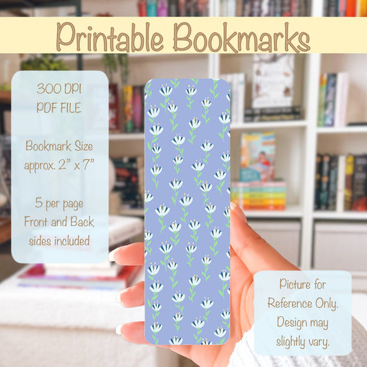 Whimsical Printable Flower Bookmark Purple – Digital Download | 2 PDF Files, 2x7” at 300 DPI | Commercial Use