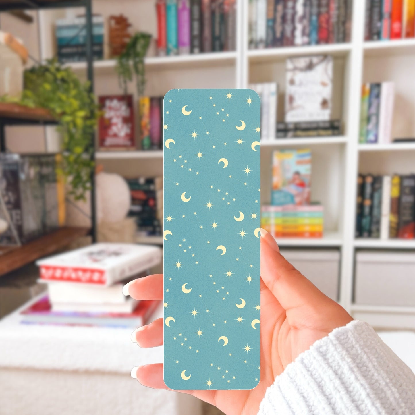 Celestial Printable Bookmark with Moons, Stars & Constellations Blue – Digital Download | 2 PDF Files, 2x7” at 300 DPI | Commercial Use