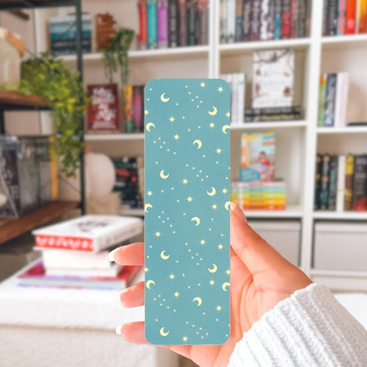Celestial Printable Bookmark with Moons, Stars & Constellations Blue – Digital Download | 2 PDF Files, 2x7” at 300 DPI | Commercial Use