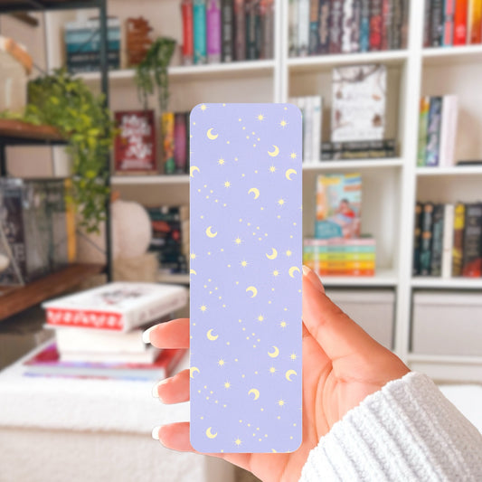 Celestial Printable Bookmark with Moons, Stars & Constellations Lavender– Digital Download | 2 PDF Files, 2x7” at 300 DPI | Commercial Use