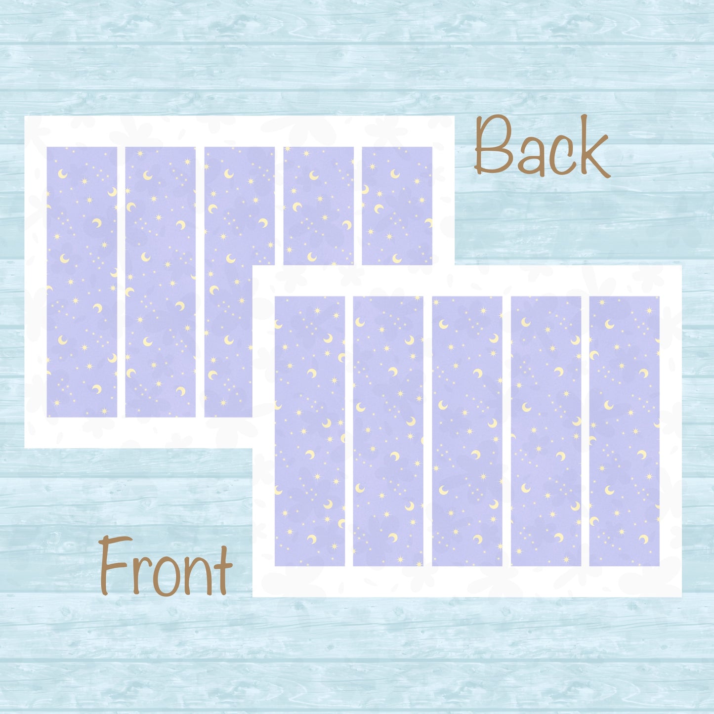 Celestial Printable Bookmark with Moons, Stars & Constellations Lavender– Digital Download | 2 PDF Files, 2x7” at 300 DPI | Commercial Use