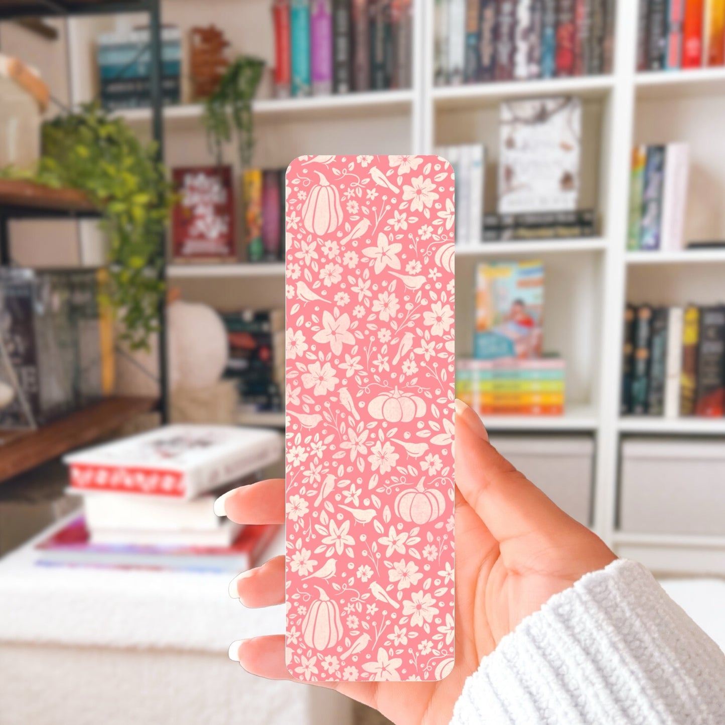 Winter-Themed Printable Bookmark with Pumpkins, Florals & Birds – Digital Download | 2 PDF Files, 2x7” at 300 DPI | Commercial Use