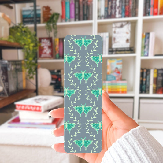 Whimsical Moth Printable Bookmark Grey – Dreamy Digital Download | 2 PDF Files, 2”x7” at 300 DPI | Commercial Use
