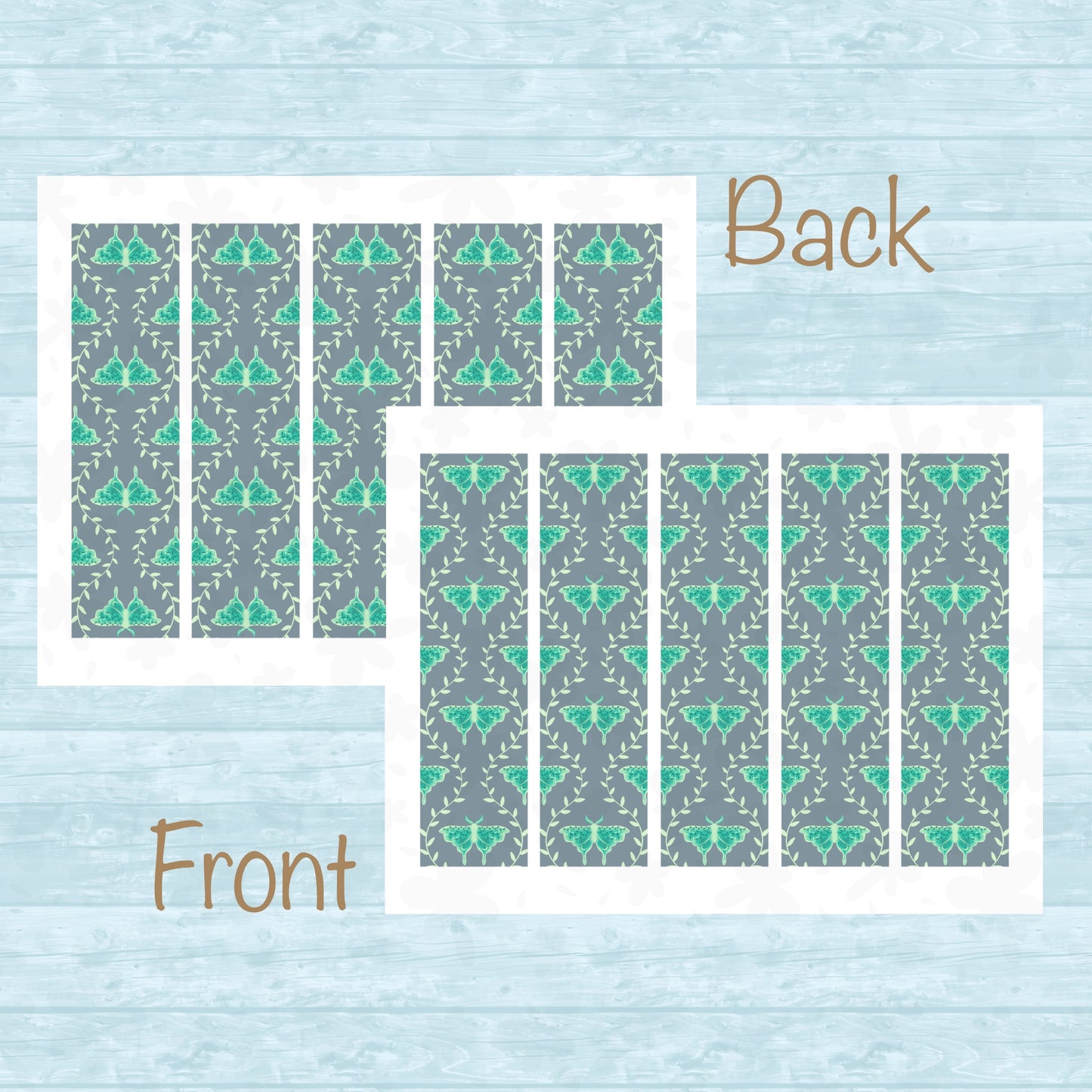 Whimsical Moth Printable Bookmark Grey – Dreamy Digital Download | 2 PDF Files, 2”x7” at 300 DPI | Commercial Use