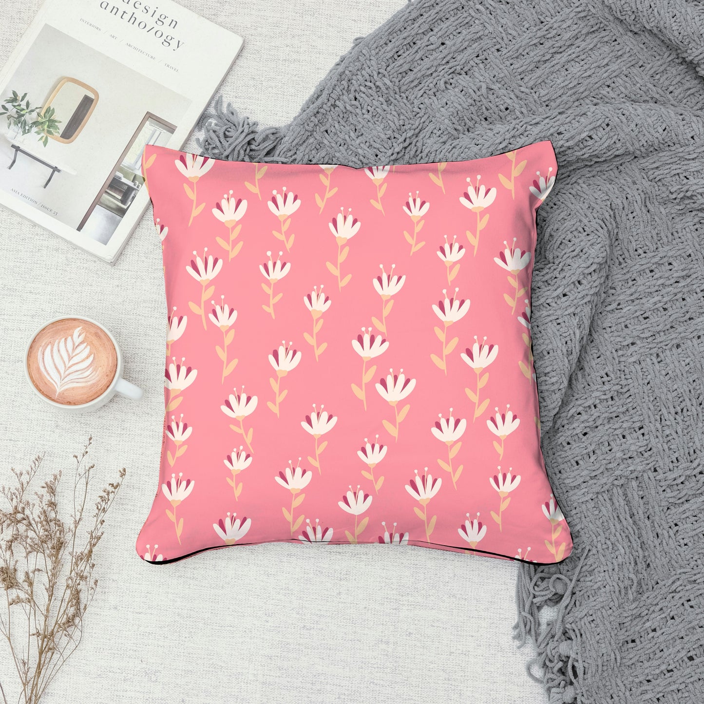 Whimsical Blooms Seamless Pattern Pink - Floral Digital Paper PNG 12” x 12” 300 DPI