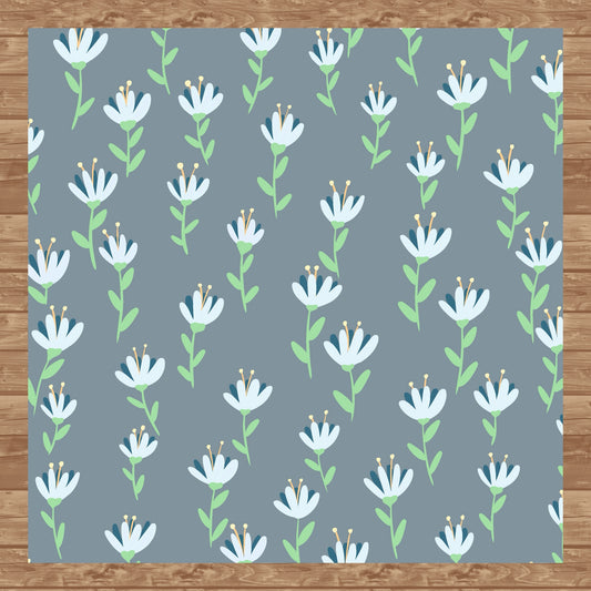 Whimsical Blooms Seamless Pattern Grey - Floral Digital Paper PNG 12” x 12” 300 DPI