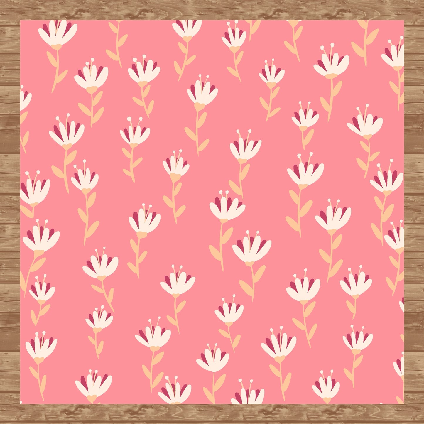 Whimsical Blooms Seamless Pattern Pink - Floral Digital Paper PNG 12” x 12” 300 DPI