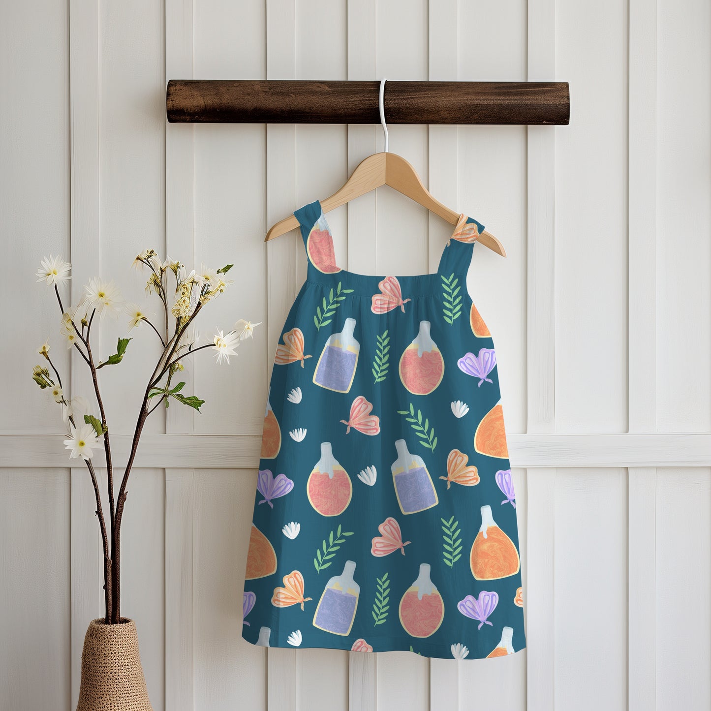 Enchanting Potions, Moths & Flowers Seamless Pattern Blue | Digital Paper PNG 12” x 12” 300 DPI