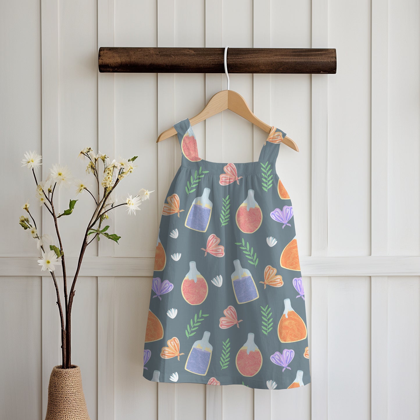 Enchanting Potions, Moths & Flowers Seamless Pattern Grey | Digital Paper PNG 12” x 12” 300 DPI