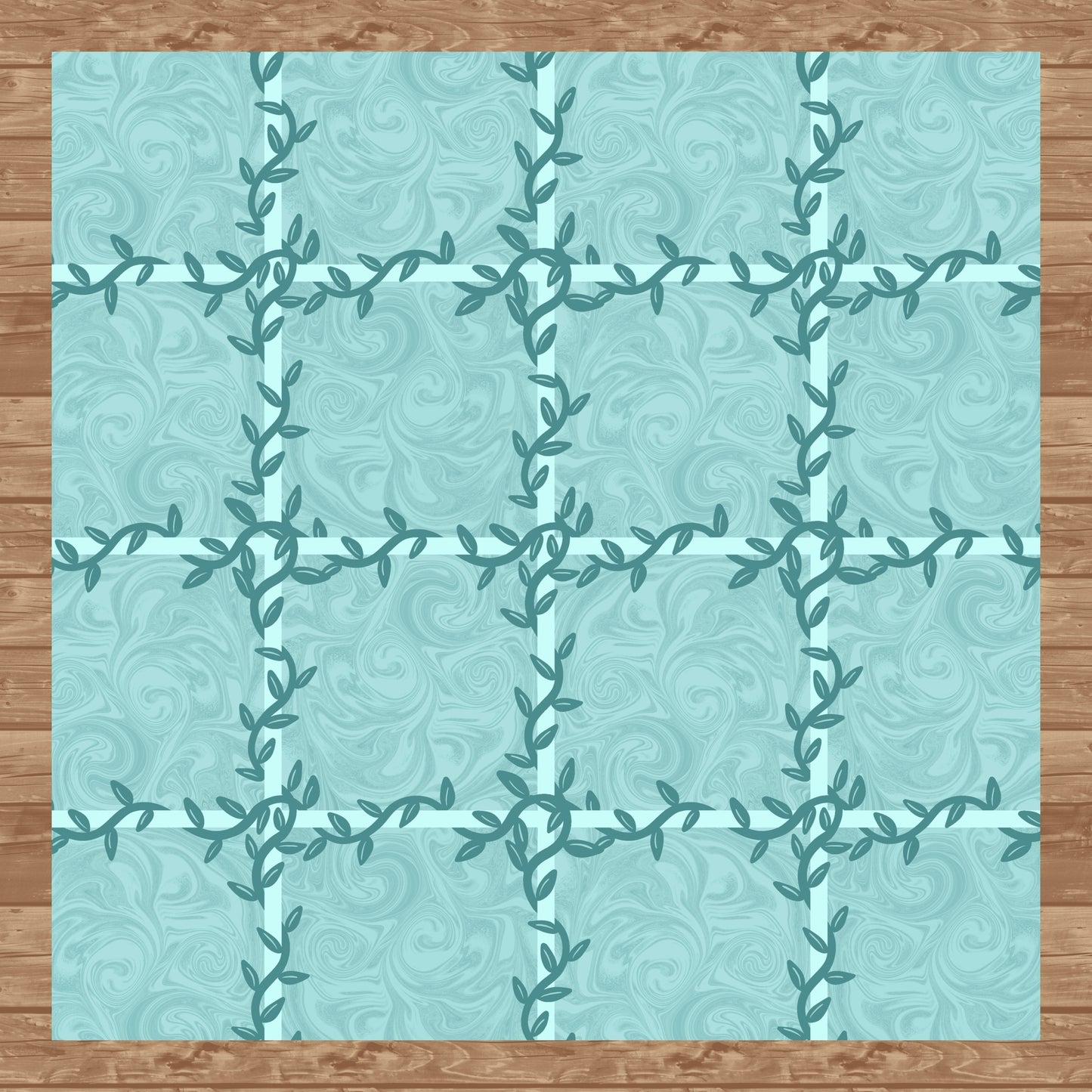 Whimsical Tiles & Botanicals Seamless Pattern Green | Digital Paper PNG 12” x 12” 300 DPI