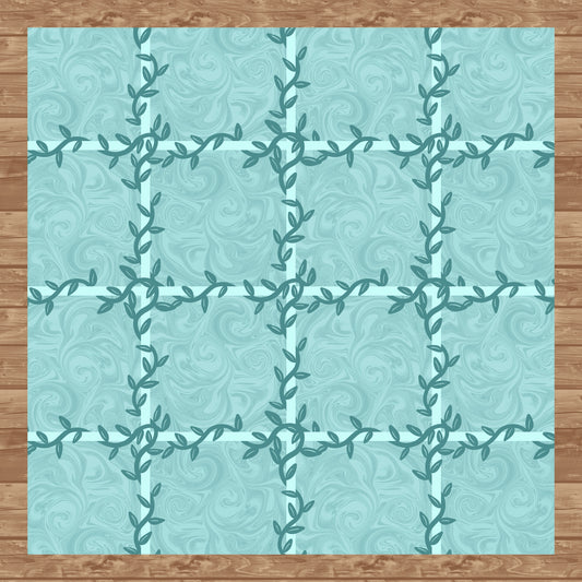 Whimsical Tiles & Botanicals Seamless Pattern Green | Digital Paper PNG 12” x 12” 300 DPI