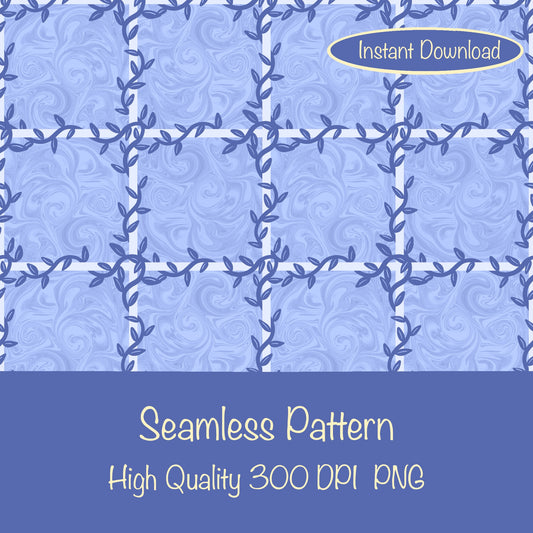 Whimsical Tiles & Botanicals Seamless Pattern Purple | Digital Paper PNG 12” x 12” 300 DPI