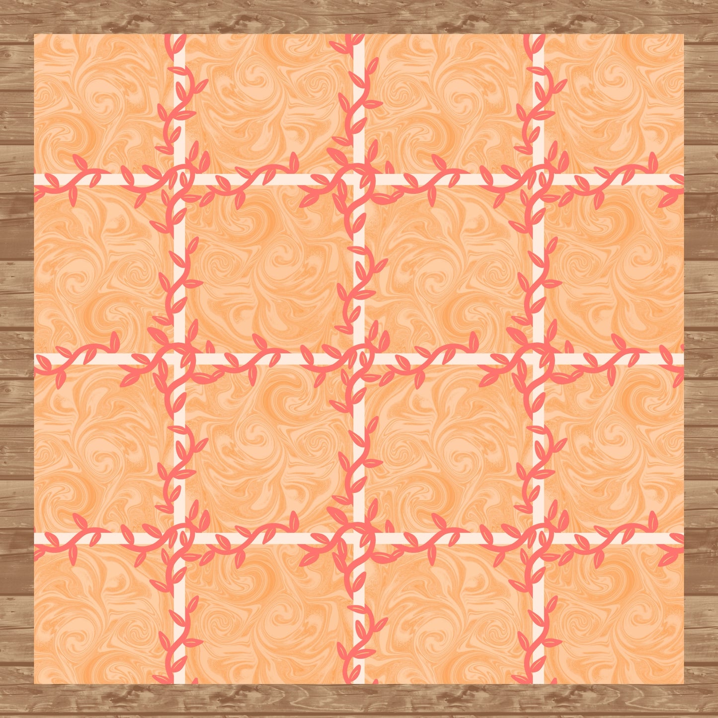 Whimsical Tiles & Botanicals Seamless Pattern Orange | Digital Paper PNG 12” x 12” 300 DPI