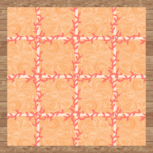 Whimsical Tiles & Botanicals Seamless Pattern Orange | Digital Paper PNG 12” x 12” 300 DPI