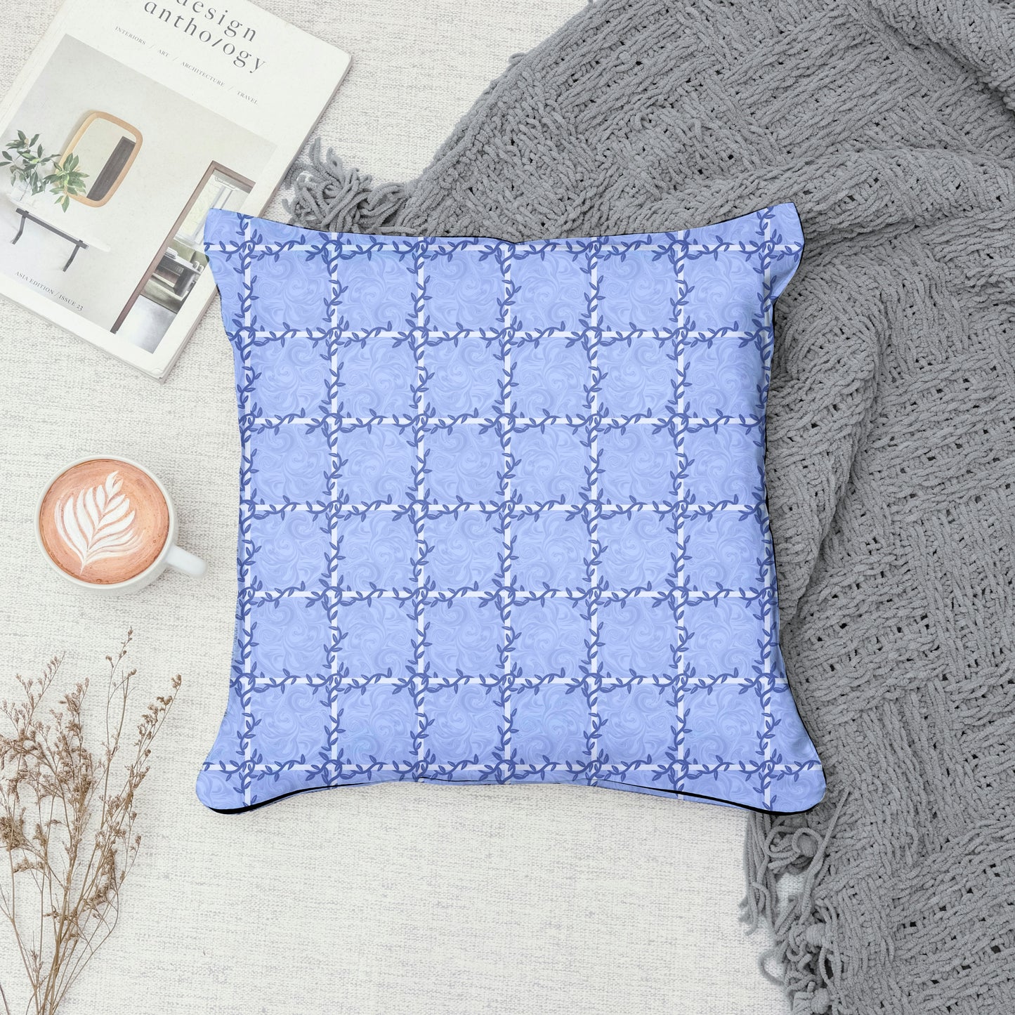 Whimsical Tiles & Botanicals Seamless Pattern Purple | Digital Paper PNG 12” x 12” 300 DPI