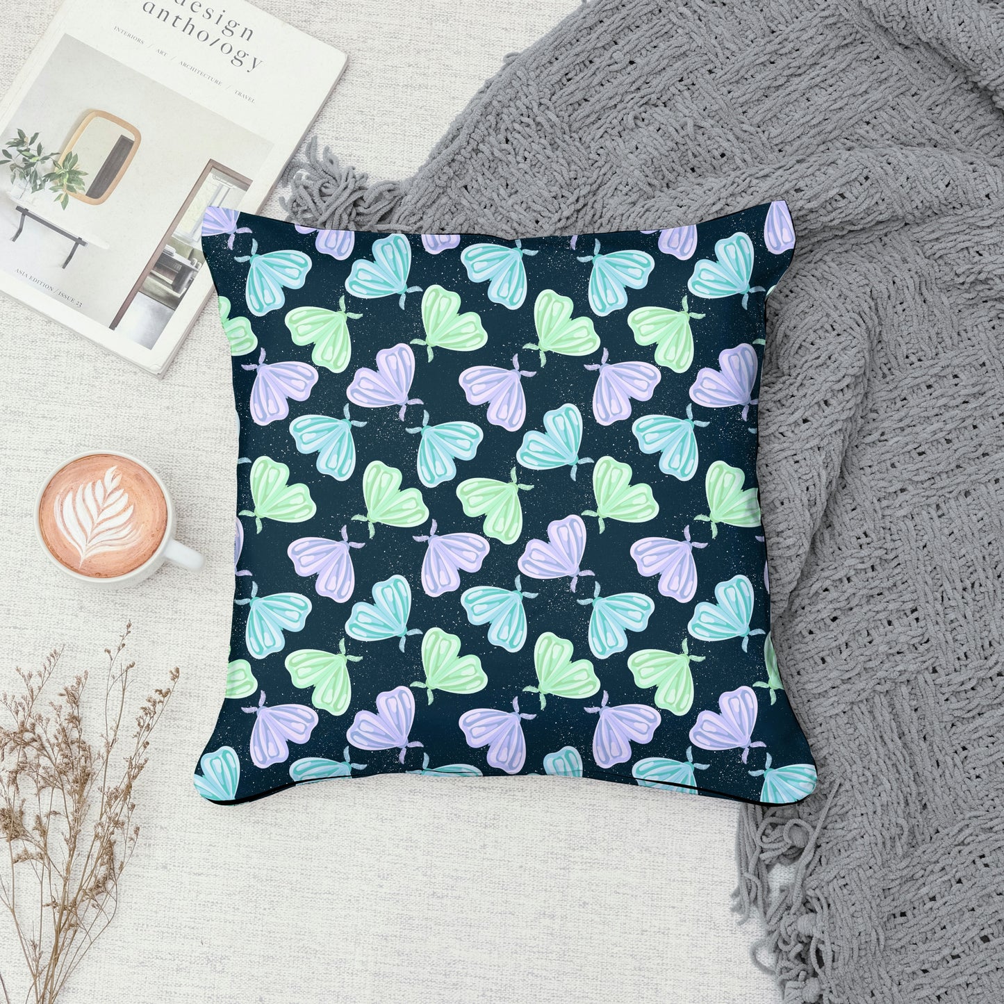 Whimsical Moths Seamless Pattern Dark | Digital Paper PNG 12” x 12” 300 DPI