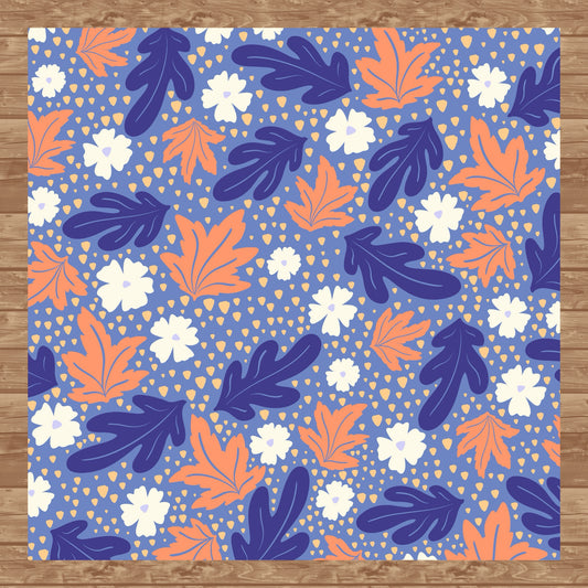 Fall Leaves & Flowers Seamless Pattern Purple | Autumn Digital Paper PNG | Cozy Floral Print