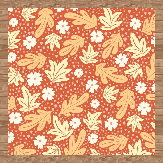 Fall Leaves & Flowers Seamless Pattern Burnt Orange| Autumn Digital Paper PNG | Cozy Floral Print
