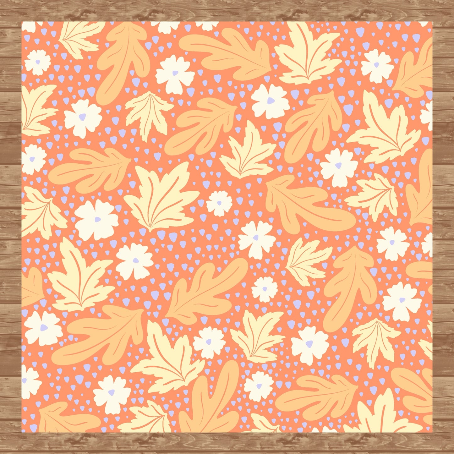 Fall Leaves & Flowers Seamless Pattern Orange | Autumn Digital Paper PNG | Cozy Floral Print