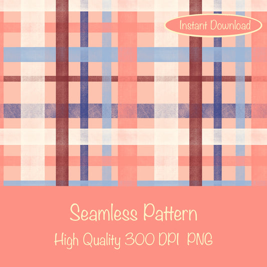 Classic Plaid Seamless Pattern Pink | Digital Paper PNG | Tartan Check Design | 12” x 12” 300 DPI Commercial Use