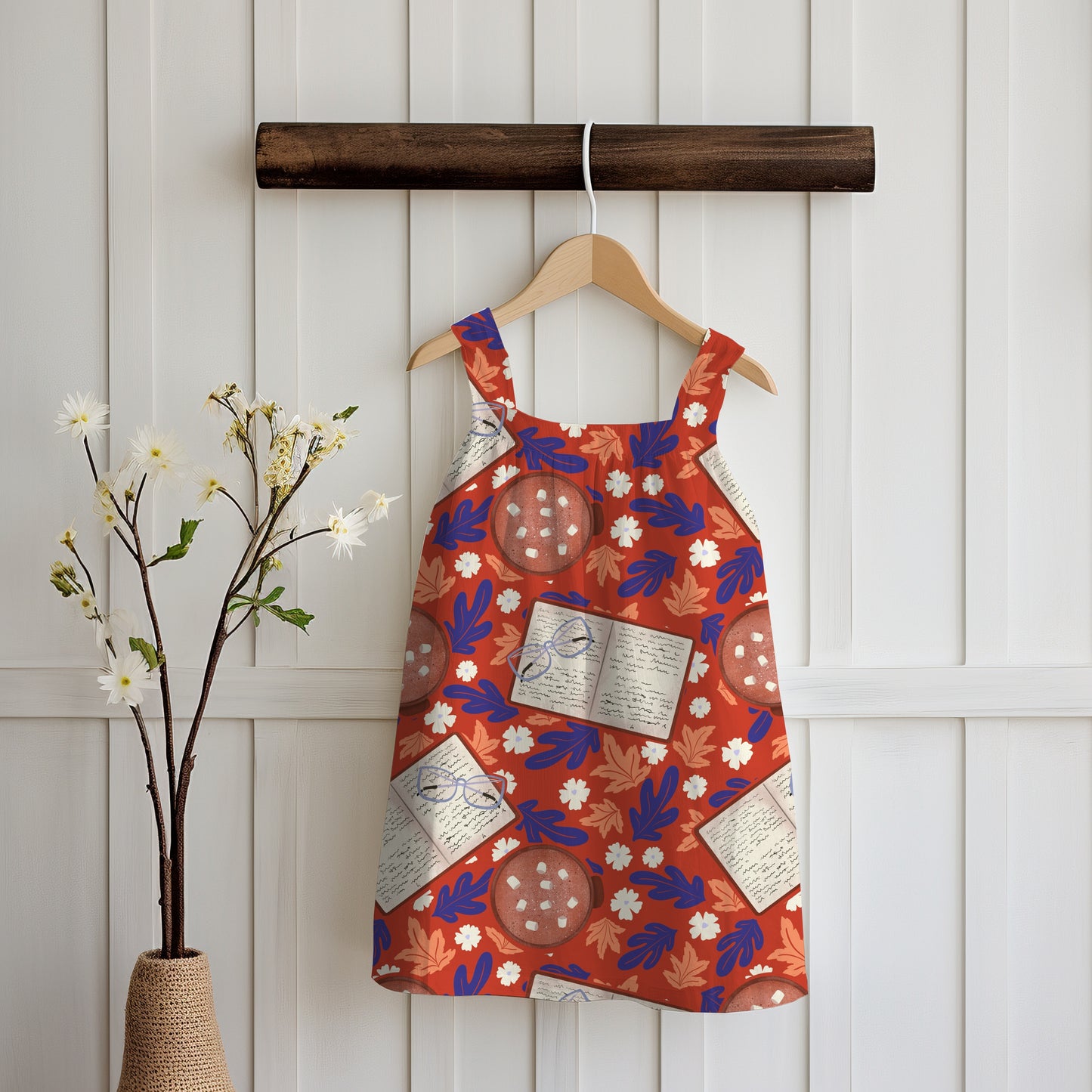 Cozy Fall Seamless Pattern – Books, Hot Cocoa, Glasses & Autumn Leaves Digital Download