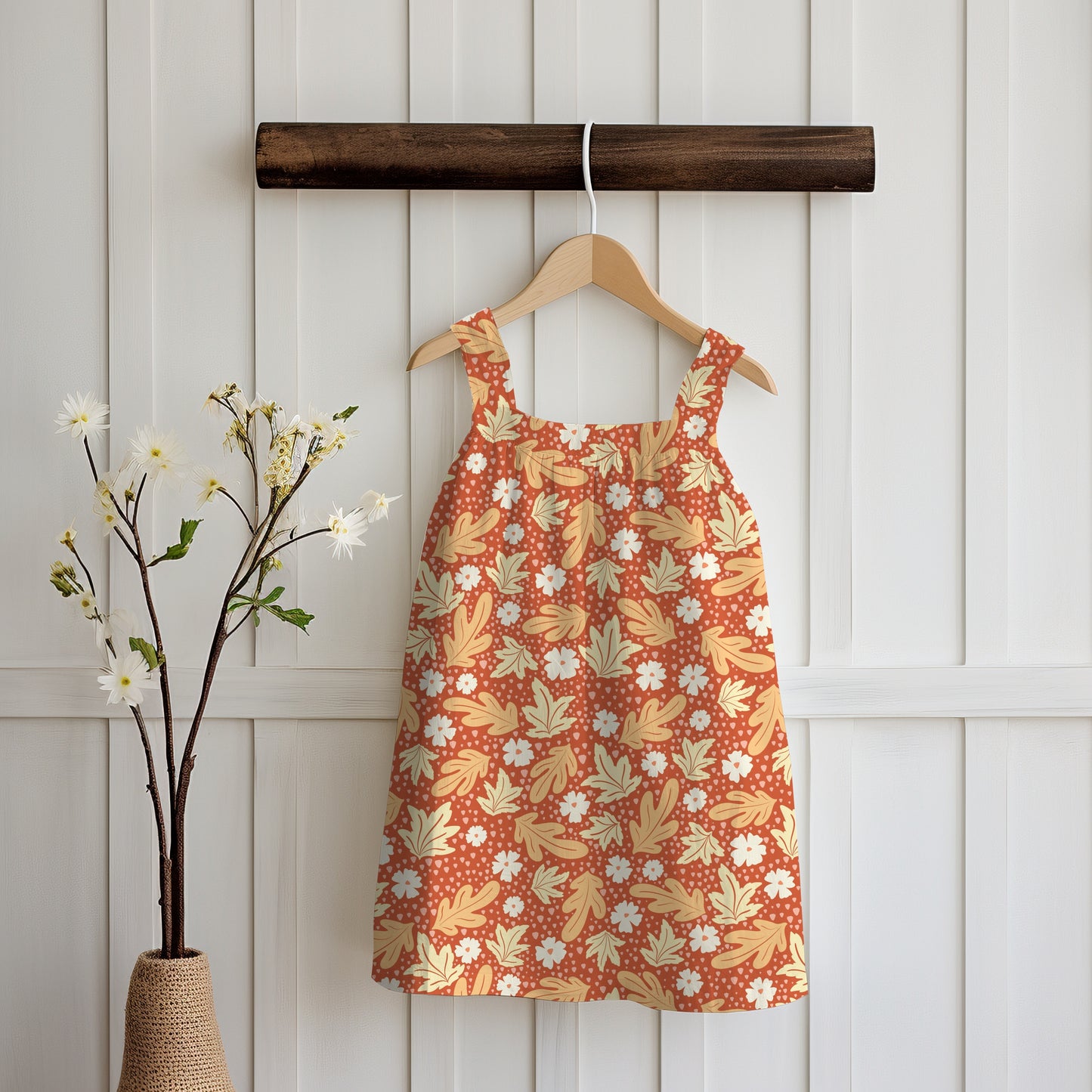 Fall Leaves & Flowers Seamless Pattern Burnt Orange| Autumn Digital Paper PNG | Cozy Floral Print