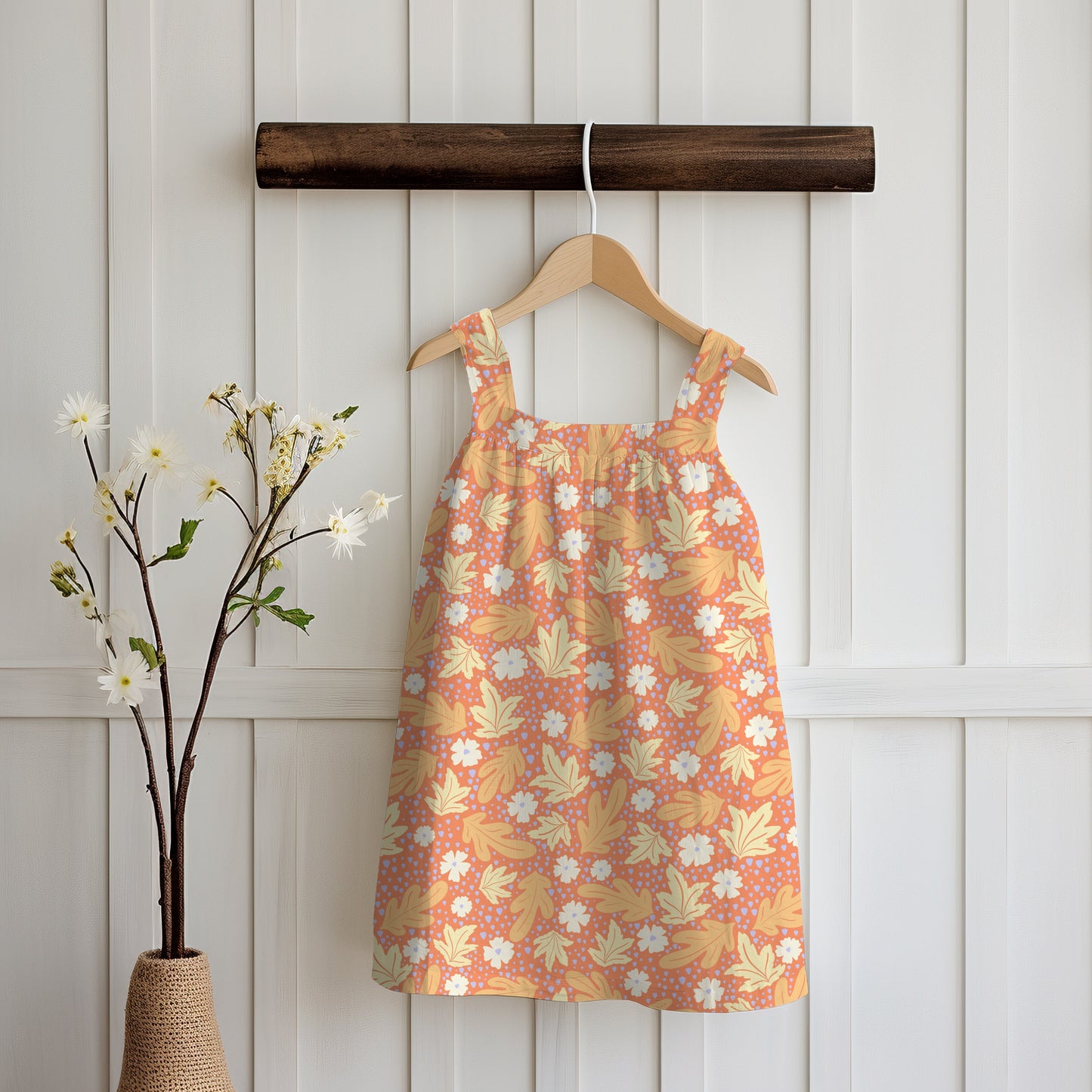 Fall Leaves & Flowers Seamless Pattern Orange | Autumn Digital Paper PNG | Cozy Floral Print