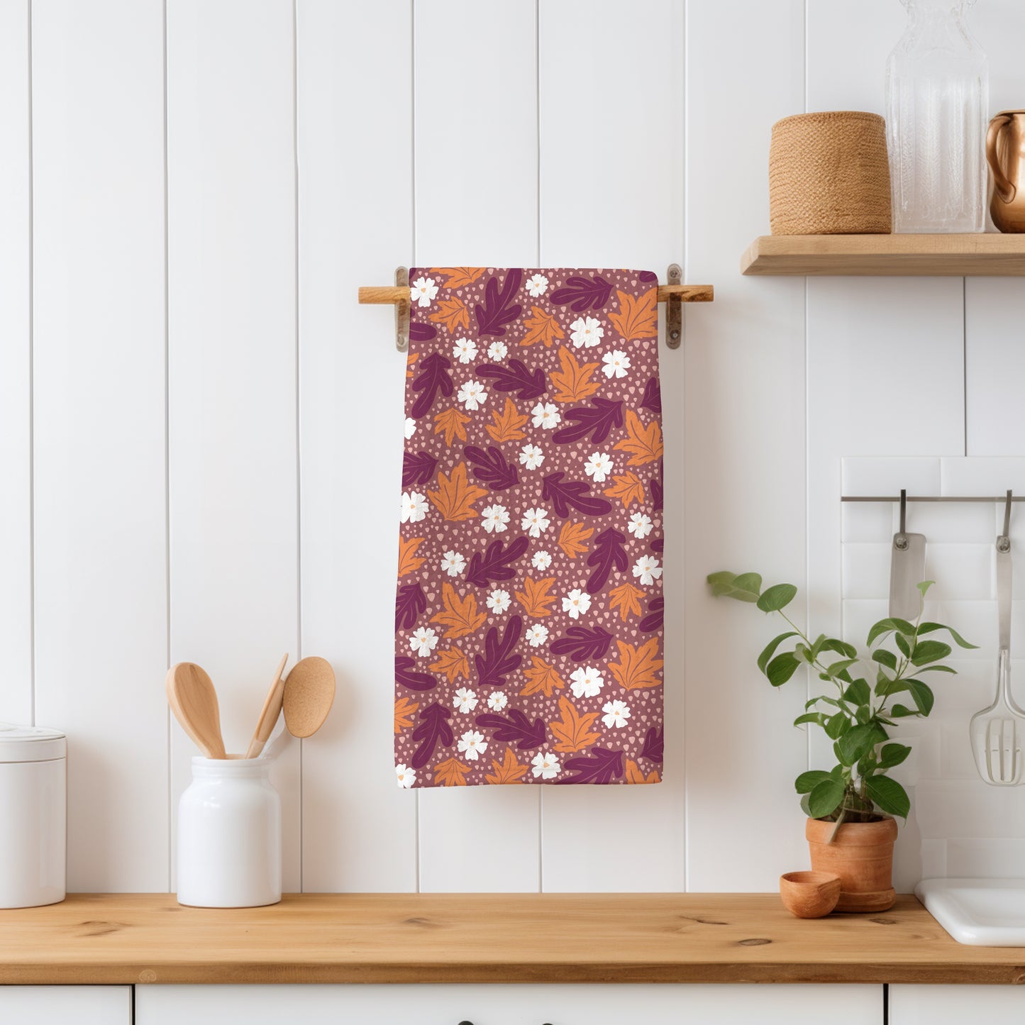 Fall Leaves & Flowers Seamless Pattern Dark | Autumn Digital Paper PNG | Cozy Floral Print