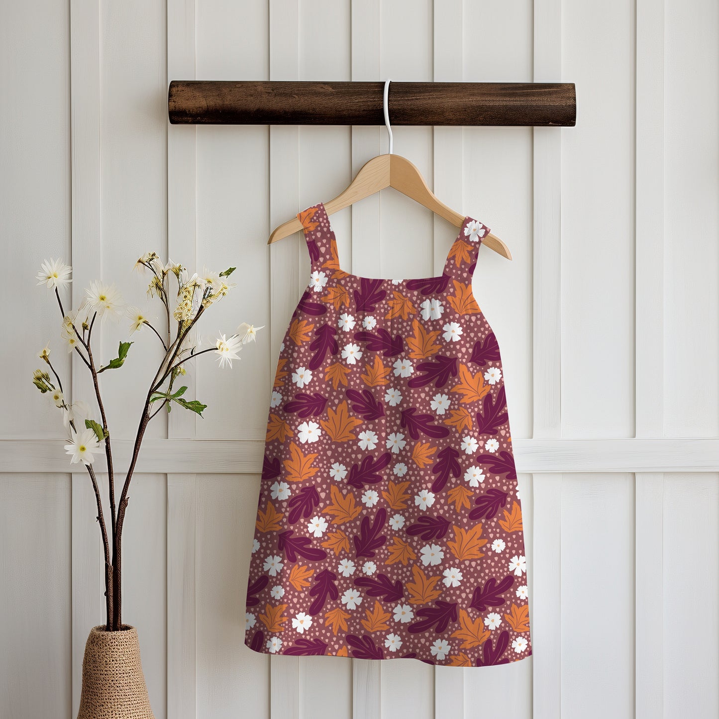 Fall Leaves & Flowers Seamless Pattern Dark | Autumn Digital Paper PNG | Cozy Floral Print