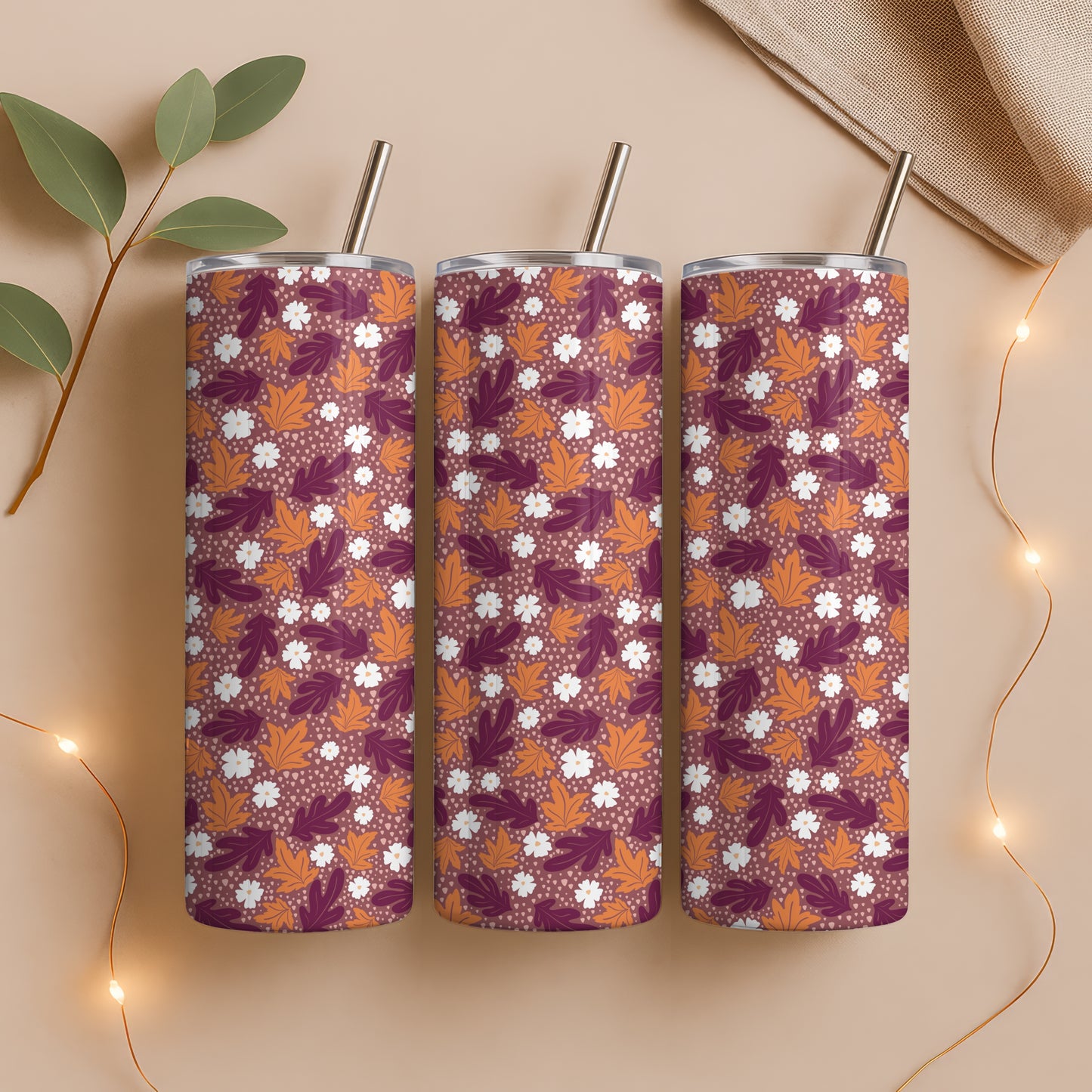 Fall Floral 20 oz Tumbler Wrap Dark – Cozy Autumn Flowers Digital PNG 9.25” x 8.20”