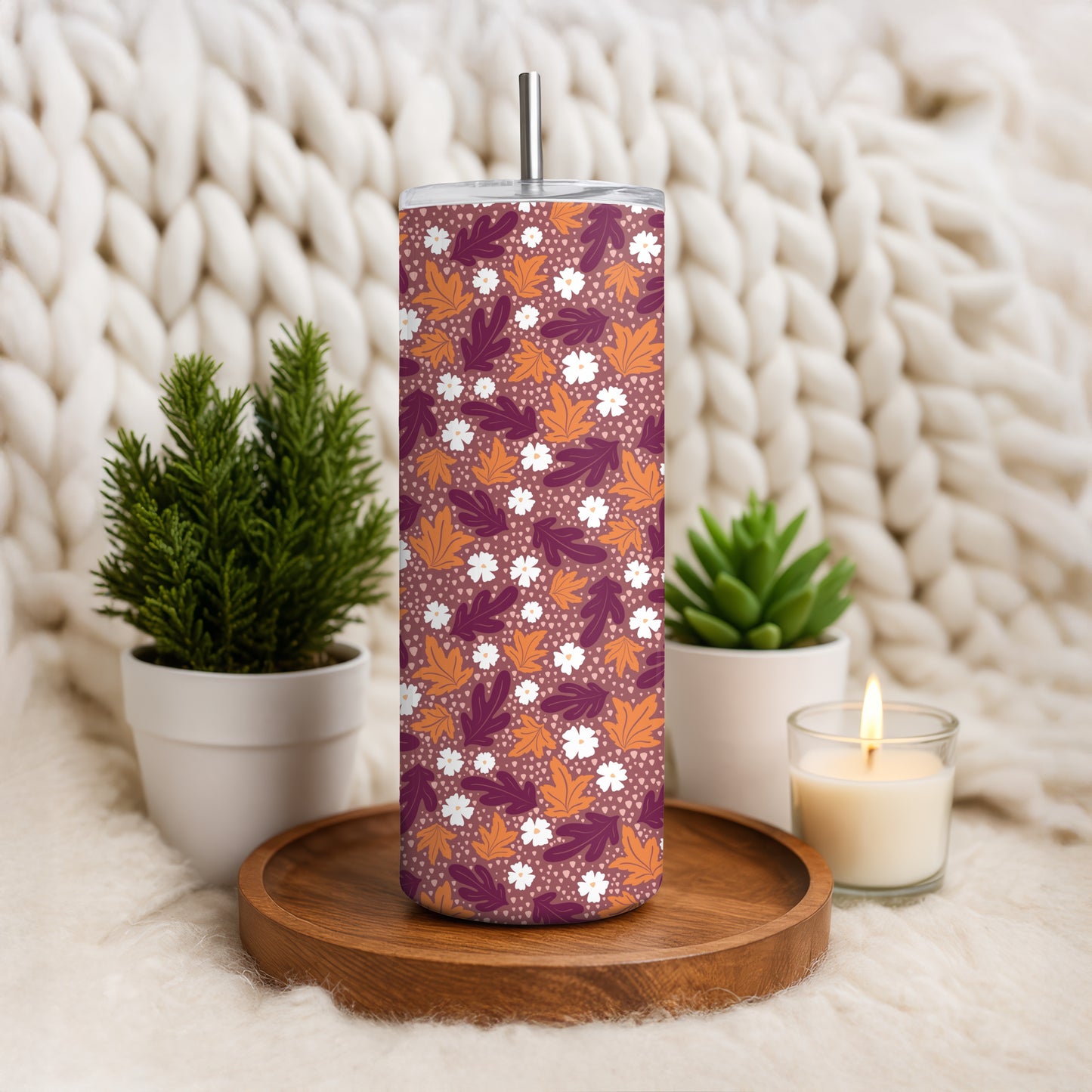 Fall Floral 20 oz Tumbler Wrap Dark – Cozy Autumn Flowers Digital PNG 9.25” x 8.20”