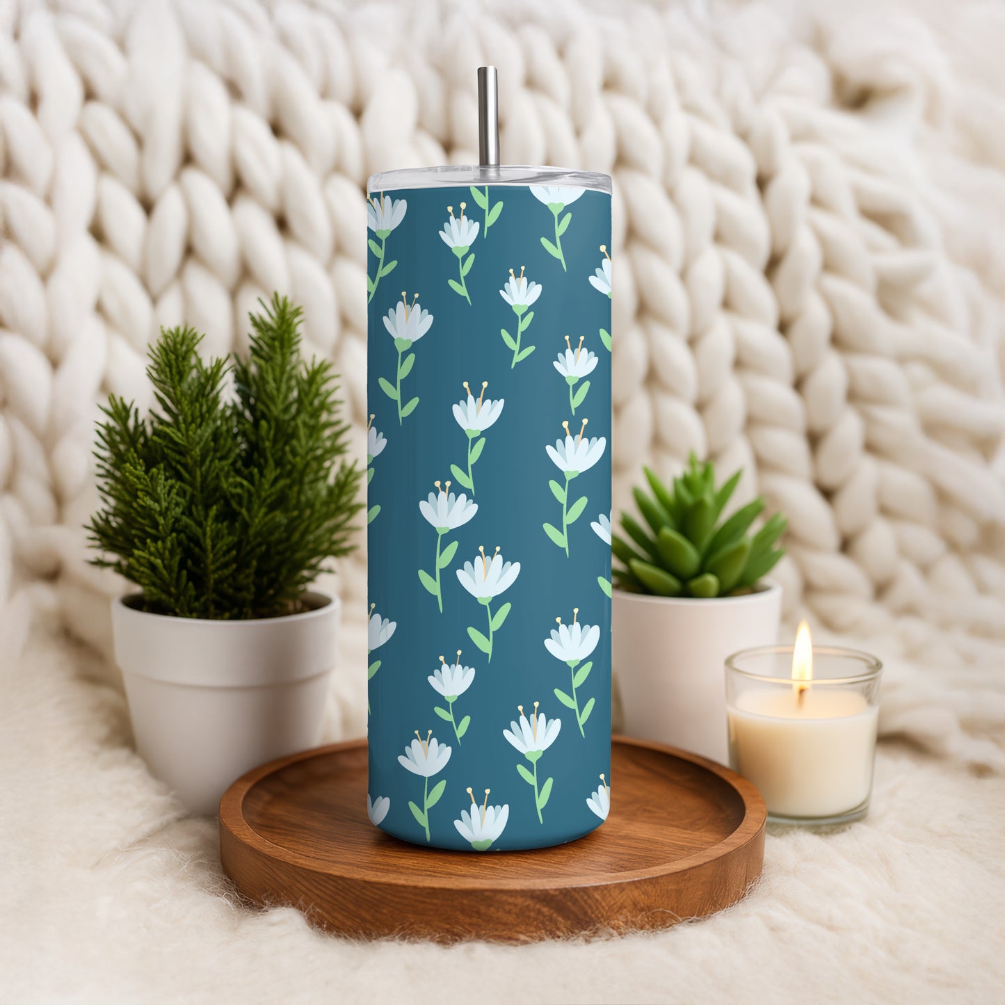 Whimsy Blooms Tumbler Wrap Blue – Digital Floral 9.25” x 8.20” PNG File