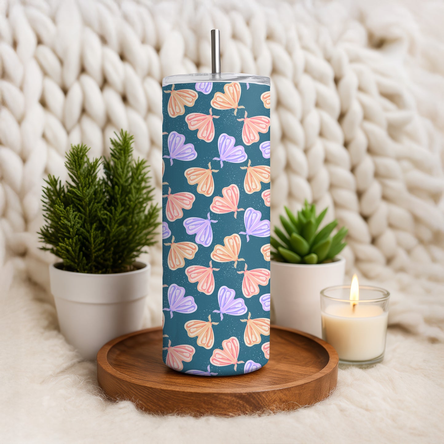 Whimsical Moths Tumbler Wrap Blue – Digital 9.25” x 8.20” PNG File