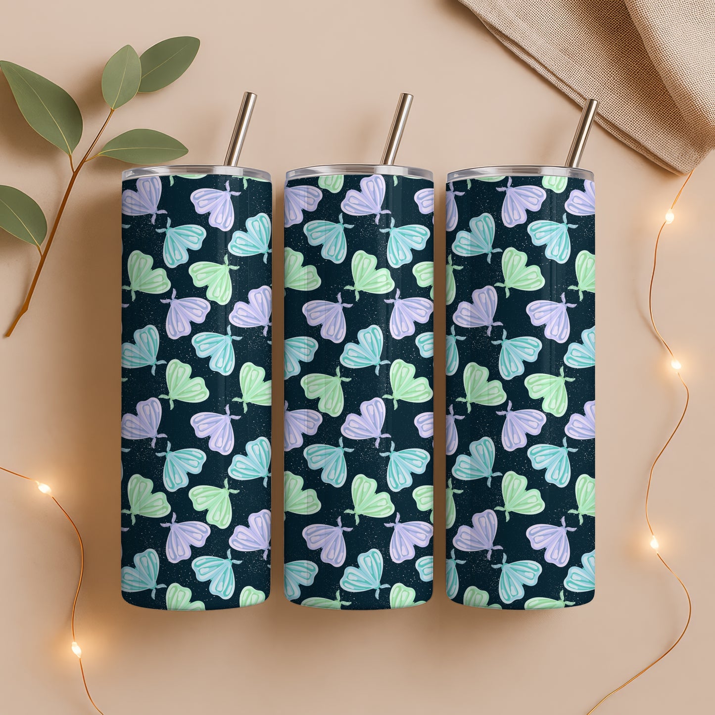 Whimsical Moths Tumbler Wrap Dark – Digital 9.25” x 8.20” PNG File